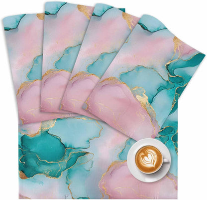 Water Pink Marble Placemat Set of 4 Non-Slip Placemats for Dining Table Abstract Style Washable Table Mats, Heat Resistant Kitchen Table Mats for Party, Dining Room & Home Decor