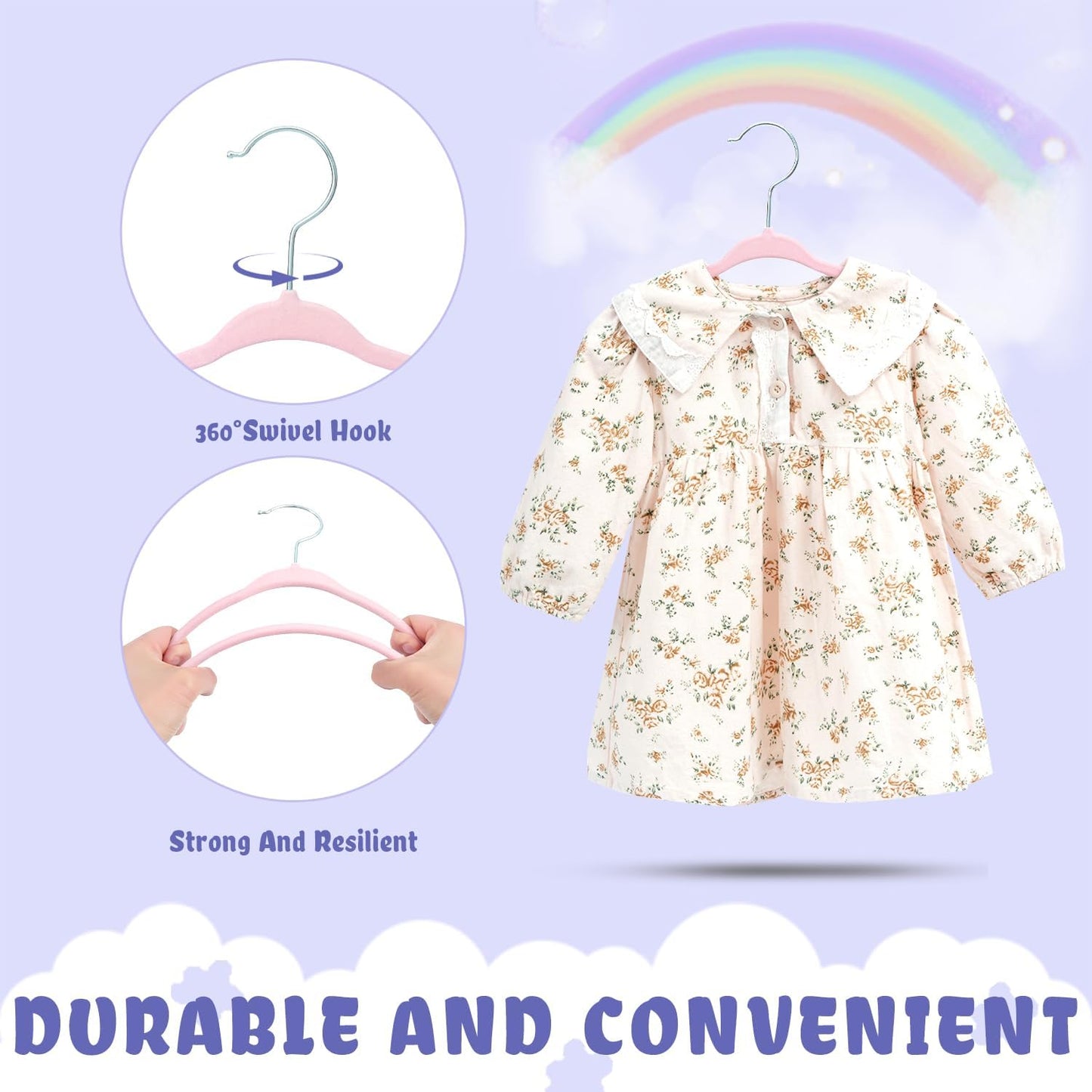 BAGAIL 50 Pack Kids Velvet Hangers 11 Inches Children's Clothes Hangers Non-Slip Baby Hangers for Infant/Toddler (Blush Pink)