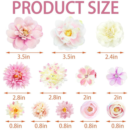 21 PCS Flowers Hair Accessories Women Boho Hair Barrettes Clips Girls Pink Purple Floral Rose Bride Headpiece Wedding Festival(PINK & PURPLE)