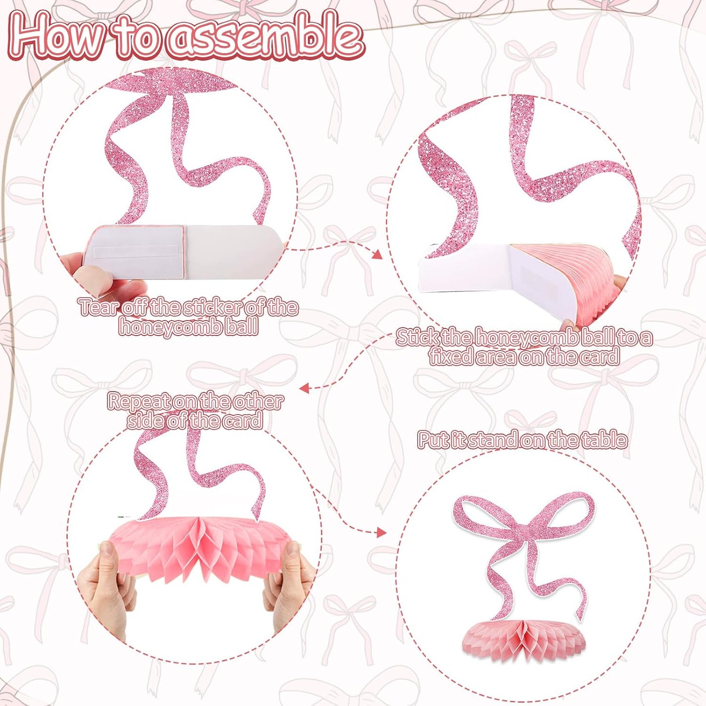 Tarklanda 12 Pcs Pink Bow Party Decorations Honeycomb Centepieces 3D Coquette Birthday Table Decor Pink Bow Party Table Topper for Birthday Bachelorette Bridal Wedding Party Supplies