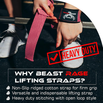 BEAST RAGE Lifting Wrist Straps for Weightlifting, Straps Gym Grip Power Workouts Lifting Straps Padded Neoprene & Premium Cotton Men Women, Deadlift Bodybuilding Exercise Lifting Straps
