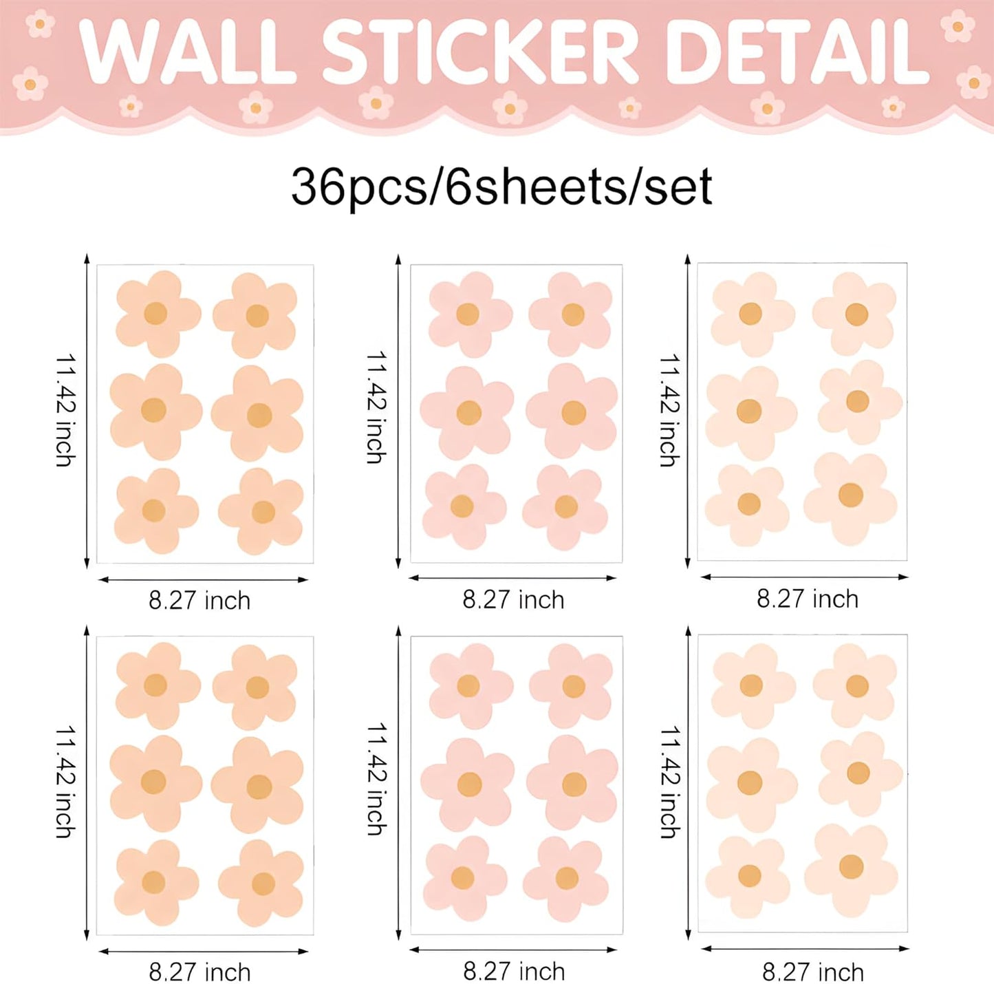 Boho Blush Pink Daisy Flowers Decals Stickers for Kids Transform Your Toddlers Bedroom with Durable, Easy to Apply Removable Wall Stickers Vibrant Peel-and-Stick Wall Decor
