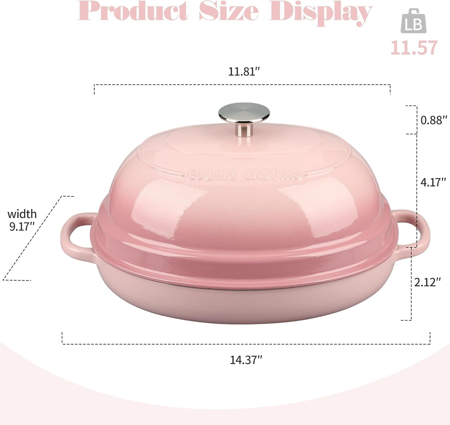 EDGING CASTING Enameled Oval Cast Iron Dutch Oven Pot with Lid, Bread Dutch Oven for Sourdough Bread Baking, Dutch Oven Bread, Bread Oven, 6QT, Pink