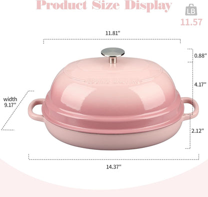 EDGING CASTING Enameled Oval Cast Iron Dutch Oven Pot with Lid, Bread Dutch Oven for Sourdough Bread Baking, Dutch Oven Bread, Bread Oven, 6QT, Pink