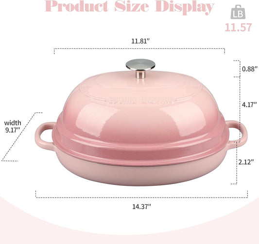 EDGING CASTING Enameled Oval Cast Iron Dutch Oven Pot with Lid, Bread Dutch Oven for Sourdough Bread Baking, Dutch Oven Bread, Bread Oven, 6QT, Pink