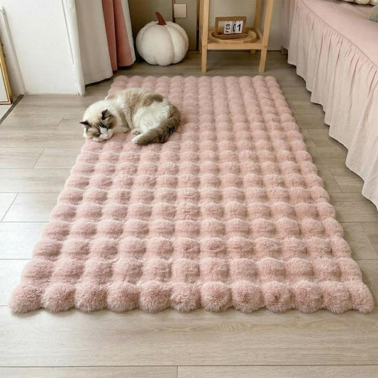 Faux Rabbit Fur Rug, 3D Bubble Fluffy Soft Runner, Rectangle Fuzzy Carpet for Living Room, Bedroom, Machine Washable Shaggy Rug,Soft rRug for Window Sill (Dusty Pink 39.3"×78.7")