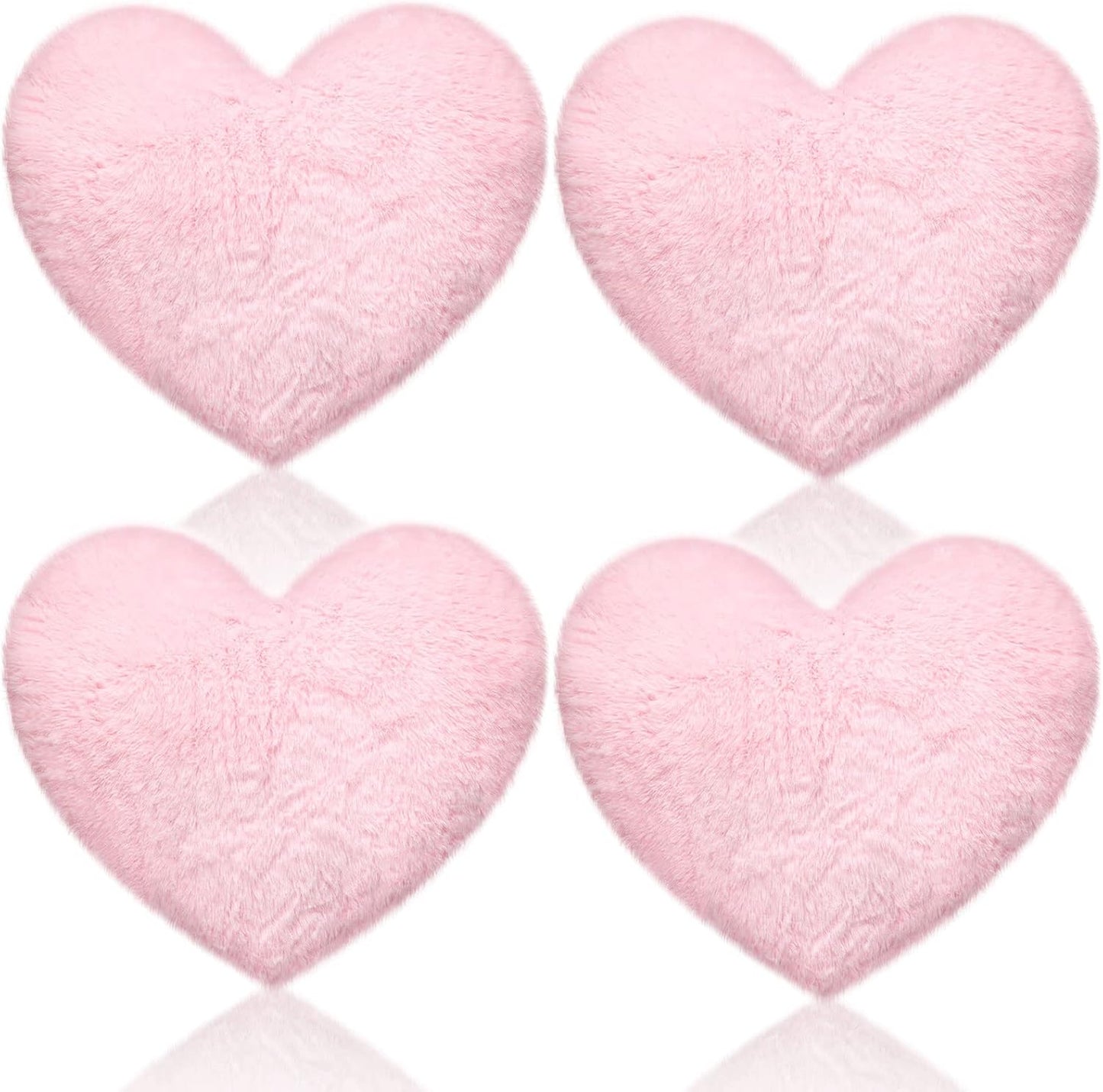 Remerry 4 Pcs Heart Pillows Valentines Pillows Decorative Throw Pillow Fluffy Throw Cushion for Bedroom Bed Sofa Kid Girls Sleepover Part(Pink)