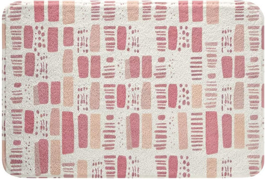 jejeloiu Pink Bathroom Rugs Microfiber 20"x32" Bohemian Pink Checkered Bath Mats Non-Slip Geometric Bathroom Accessories Plaid Floor Doormats Soft Door Mat