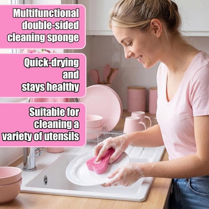 Tioncy 12 Pack Pink Bow Sponges Bulk Preppy Dual Sided Scrubber Cute Pink Bow Sponges Reuseble Non Scratch Dishwashing Kitchen Cleaning Accessories for Cookware Pot Boiler Pan Household
