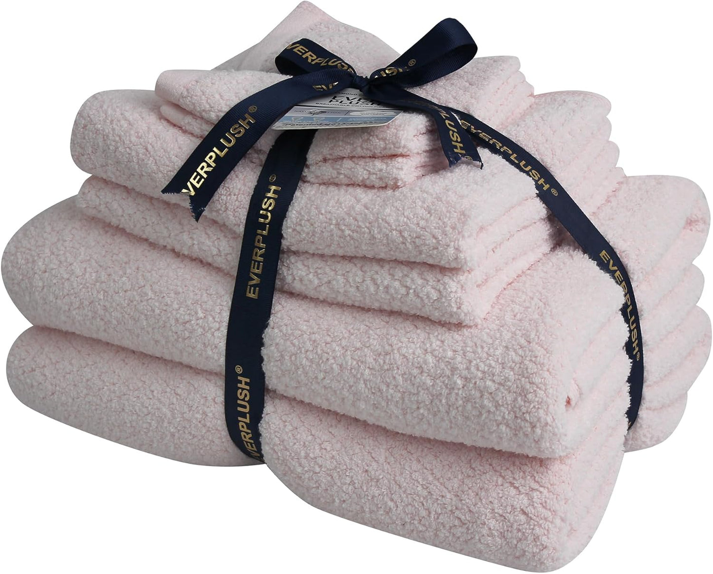 Everplush Diamond Jacquard 6 Pieces Bath Towel Set, Luxury Super Soft Oversized everplush Towels, Highly Absorbent everplush Diamond Jacquard Quick Dry Bath Towel for Bathroom Pink