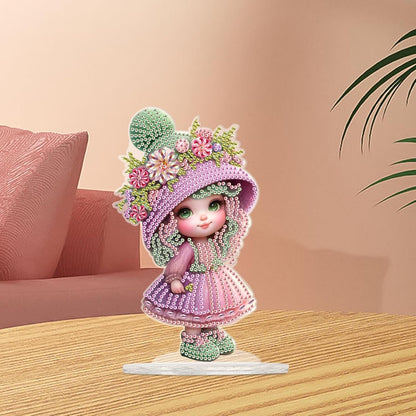 MVVMTOP Diamond Art Painting Tabletop Decoration, DIY Pink Doll, 5D Diamond Art Home Desktop Decoration By Number Mosaic Arts Crafts for Home Office Acrylic Tabletop Decor, Christmas Handmade Gift