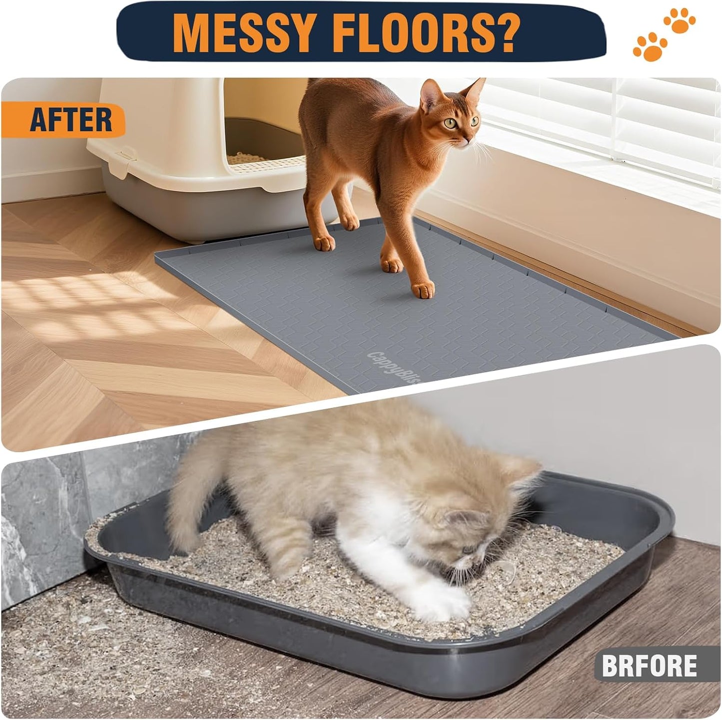Large Cat Mat for Litter Box, 34"x22" Waterproof Silicone Mat with Litter Trapping, Easy Clean & Non-Slip Floor Pad for Indoor Cats, Pink