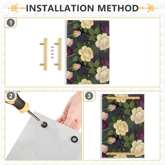 Elegant Blush Pink Purple Vintage Floral Rose Decorative Kitchen Trays with Handles Trays for Food for Jewelry Perfume for Drink Serving bandejas decorativas para Cafe