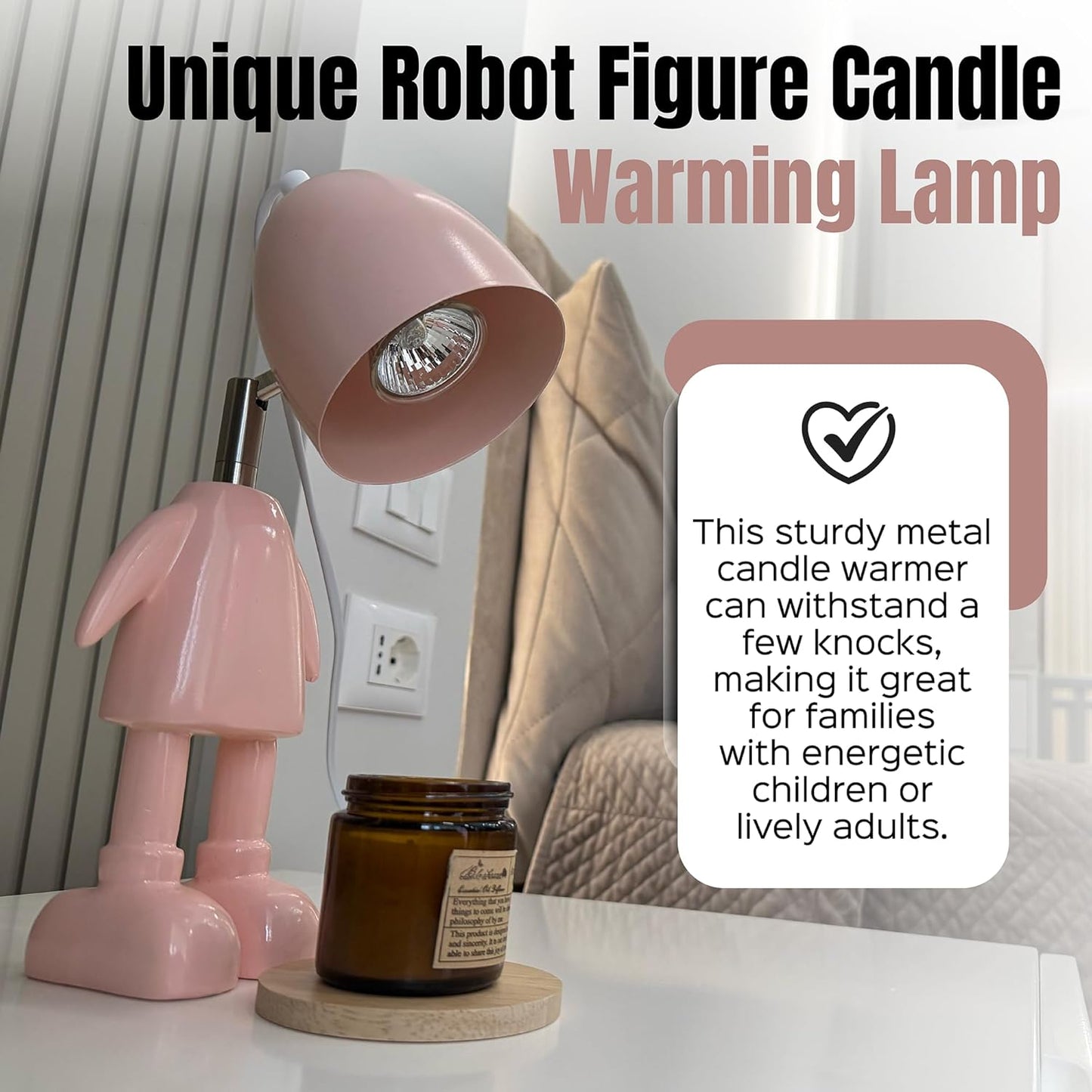 XoooX Pink Robot Candle Warmer Lamp with Timer - Aesthetic Room Decor for Teen Girls, Cute Kawaii Desk Lamp, Dimmable Electric Wax Melt Warmer, Unique Gifts for Women & Gamers