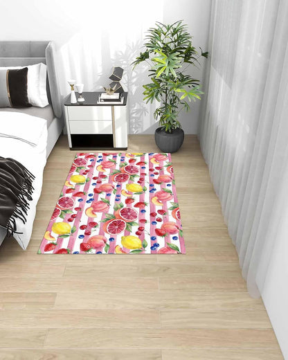 Area Rug for Bedroom Living Room Decor,Summer Peach Lemon Grapefruit Ultra Soft Non-Slip Accent Rugs Indoor Large Floor Carpet Blueberry Strawberry Pink Stripe Non-Shedding Nursery Floor Mat,48x72in