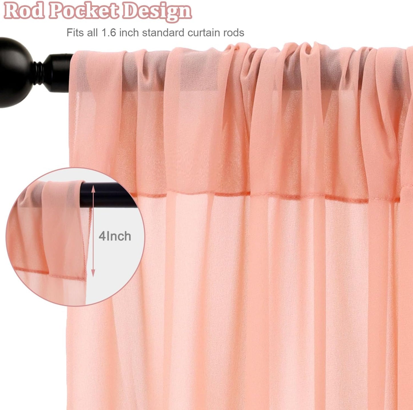 FOTSHARER Peach Chiffon Fabric Curtains 29x120 Inches 2 Panels Light Peach Wedding Arch Draping Fabric for Bridal Wedding Chiffon Curtain Drapes for Backdrop Tulle Wedding Curtains for Church Party