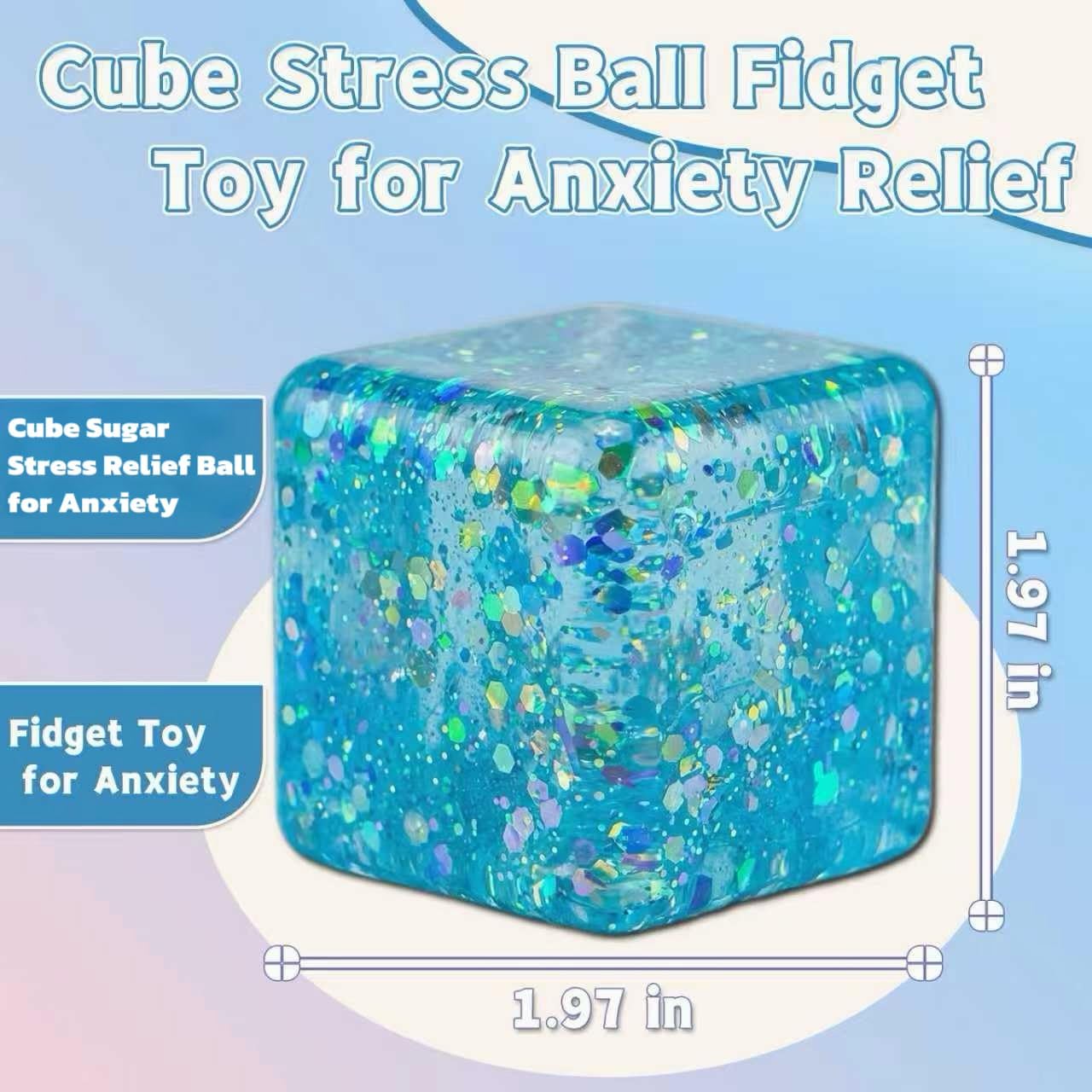 Pink Glitter Cube Sugar Stress Ball Squishy Sensory Fidget Toy for Kids & Teens, Slow Rebound Cube Squishy, Portable Squeeze Fidget Toy for Anxiety, Party Favors, Birthday Gifts