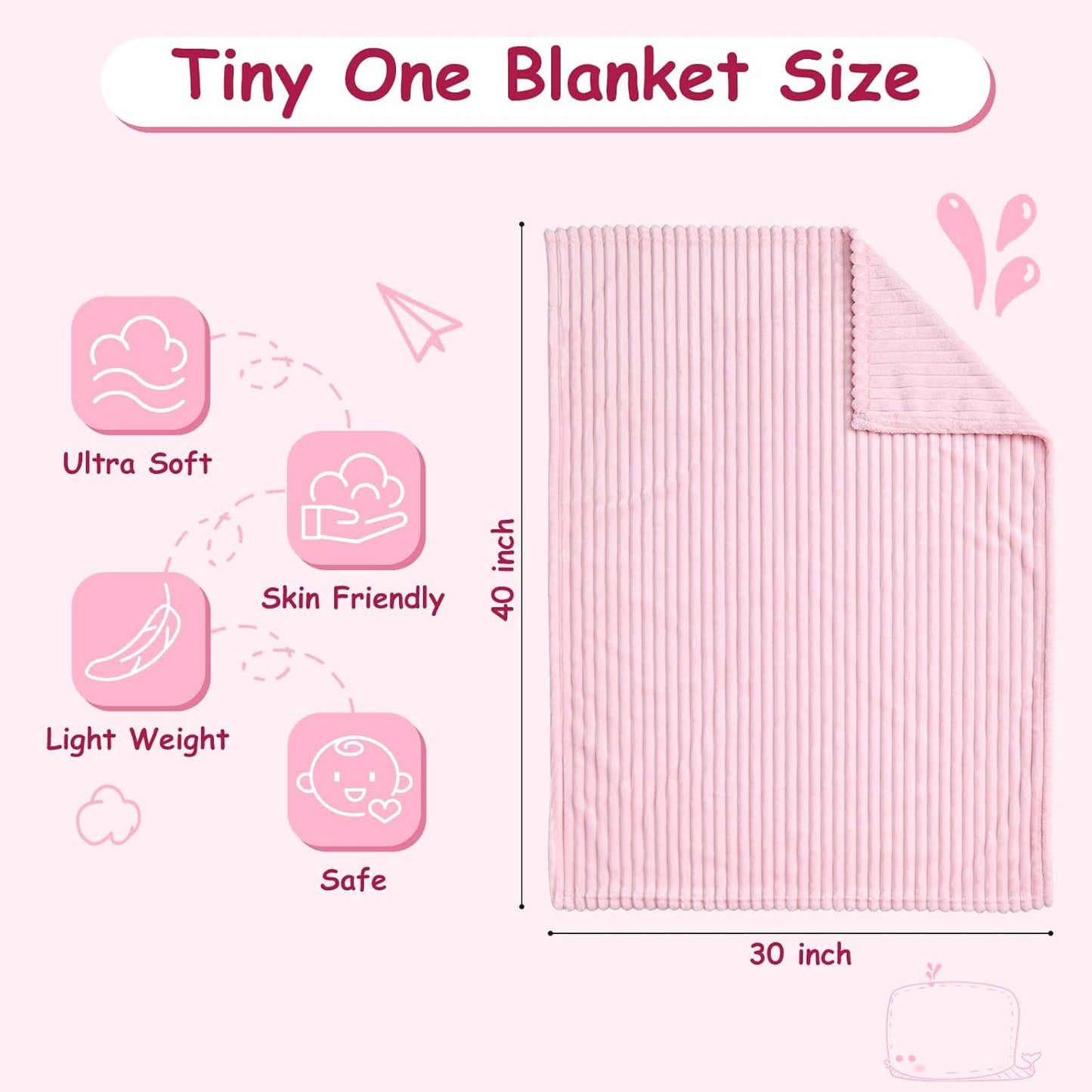 Soft Fleece Baby Blanket Ultra Cozy Pink Baby Blankets for Girls Warm and Lightweight Infant Toddler Newborn Receiving Gift with Reversible Stripes for Crib Stroller, 30x40 Inch, Light Pink