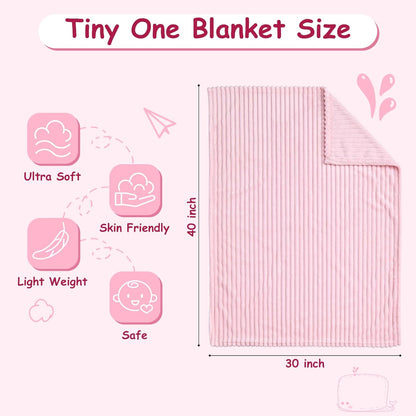 Soft Fleece Baby Blanket Ultra Cozy Pink Baby Blankets for Girls Warm and Lightweight Infant Toddler Newborn Receiving Gift with Reversible Stripes for Crib Stroller, 30x40 Inch, Light Pink