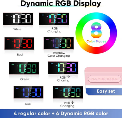 Digital Alarm Clocks,Large Big Numbers Cute clocks for Bedrooms,college dormitories,Teens,Modern Décor Plug in Clock with USB Charger Port Adjustable 3-Levels volume,5 Dimmers,Battery Backup (Pink)