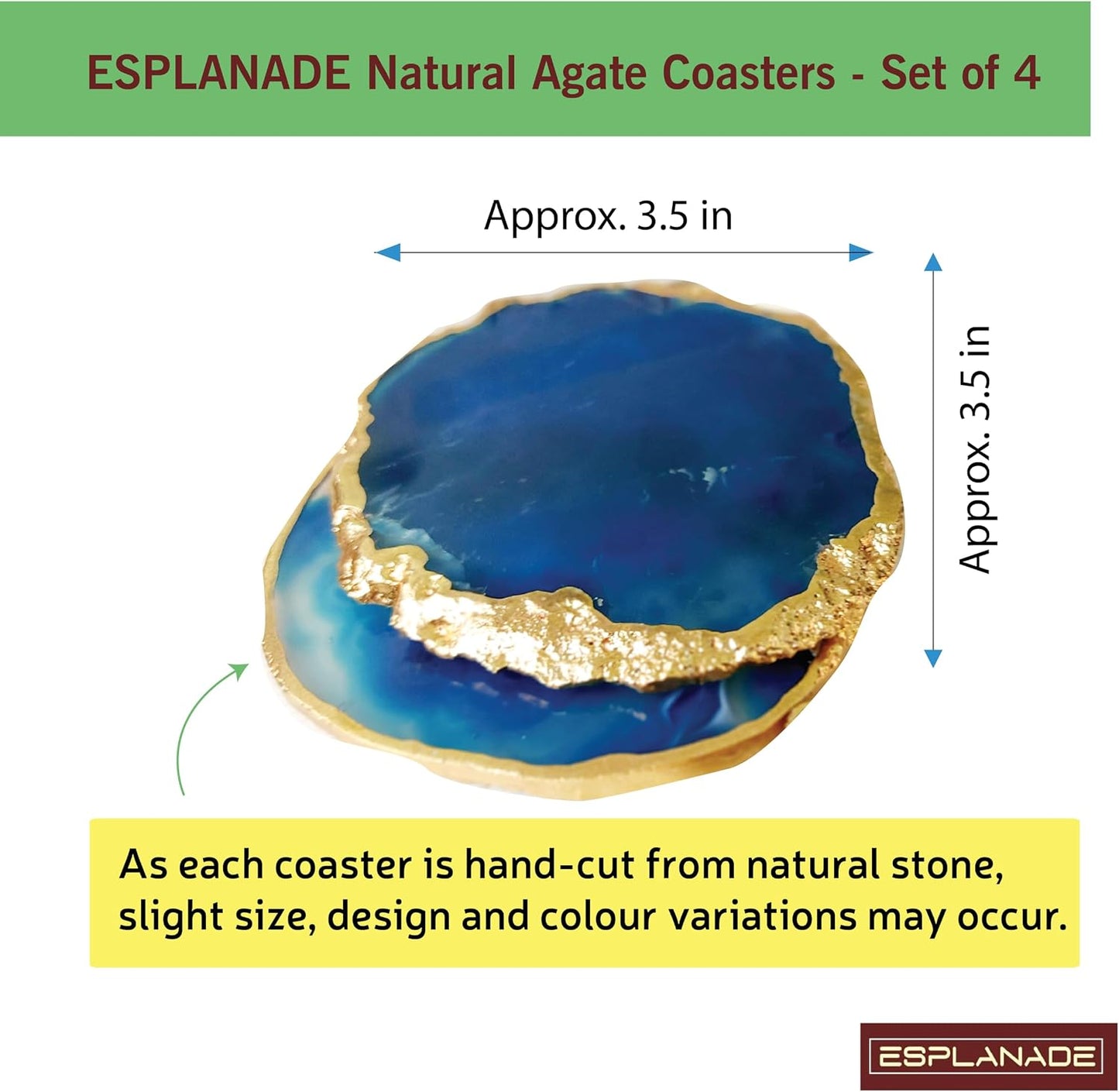 eSplanade Natural Agate Coasters Bar Beer Coffee Tea Coaster - Set of 4 Coasters - Perfect Table Accessories Tableware (Blue) (Pink)
