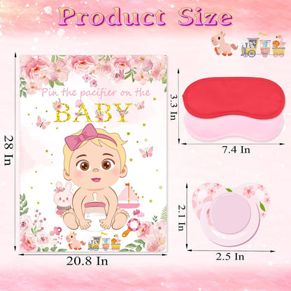 WNINK Pin The Pacifier On The Baby Pink Baby Shower Game Party Decorations Include Large Poster 30 Pacifier Stickers Game Set for Baby Shower Activity, Gender Reveal, Birthday Party Decor Supplies