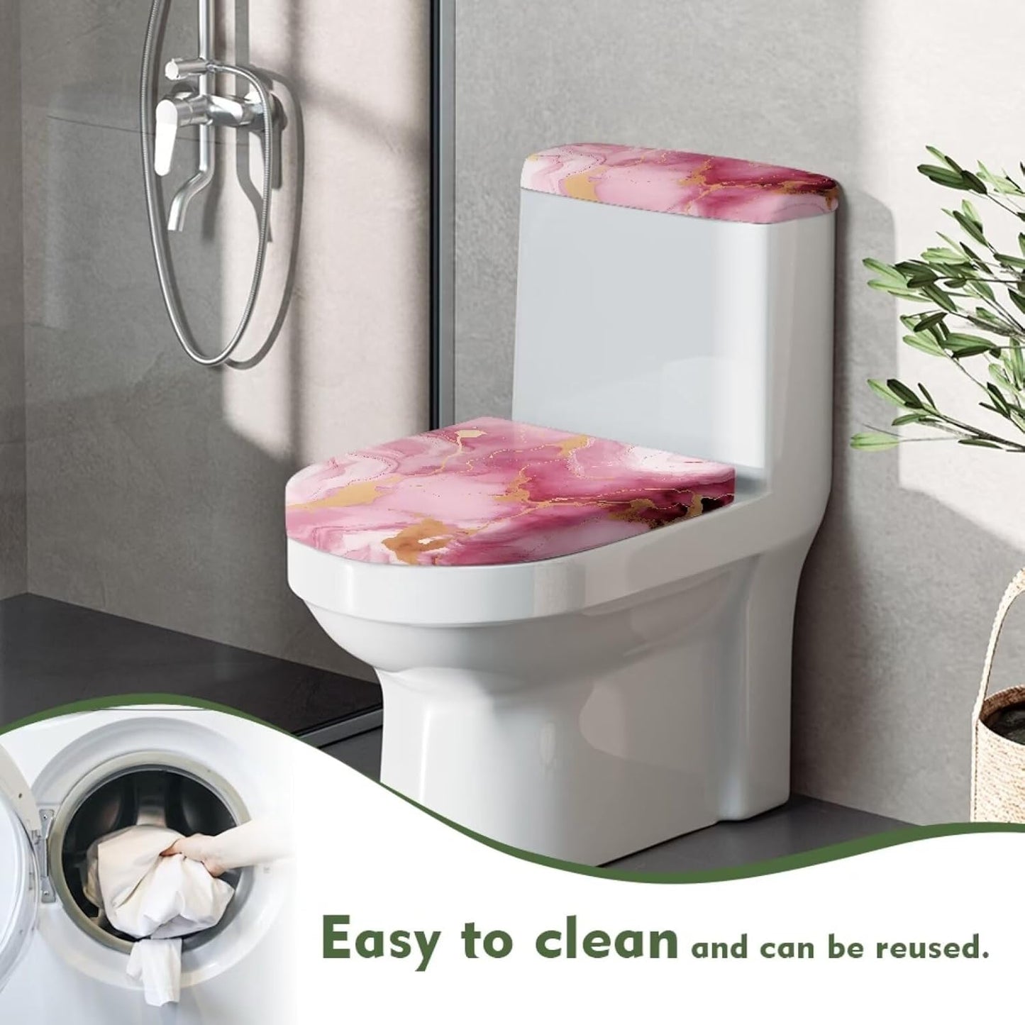 Pink Toilet Seat Cover Dust Proof Novelty Marble Toilet Tank Cover Marble Print Decor