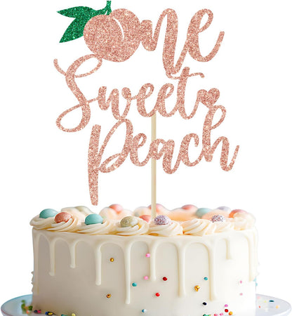 One Sweet Peach Cake Topper, Sweet as a Peach, 1st Birthday Cake Topper, Peach Baby Shower Birthday Party Decorations, Rose Gold Glitter
