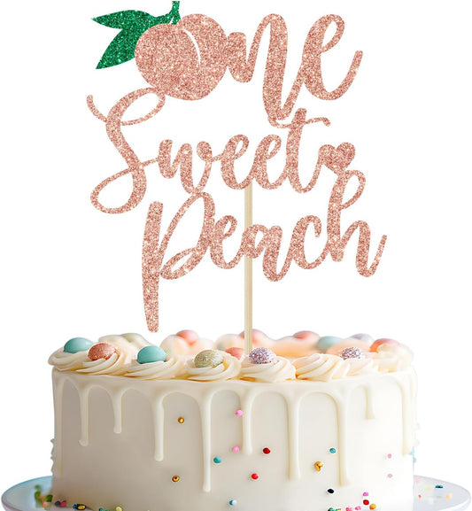 One Sweet Peach Cake Topper, Sweet as a Peach, 1st Birthday Cake Topper, Peach Baby Shower Birthday Party Decorations, Rose Gold Glitter