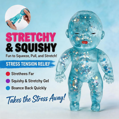 Glitter Doll Squishies Stress Ball, Squishy Babies Sensory Fidget for Stress Relief, Soft Cute Squeeze, Portable Desk Decor & Relaxing Gift for Adults (Pink)