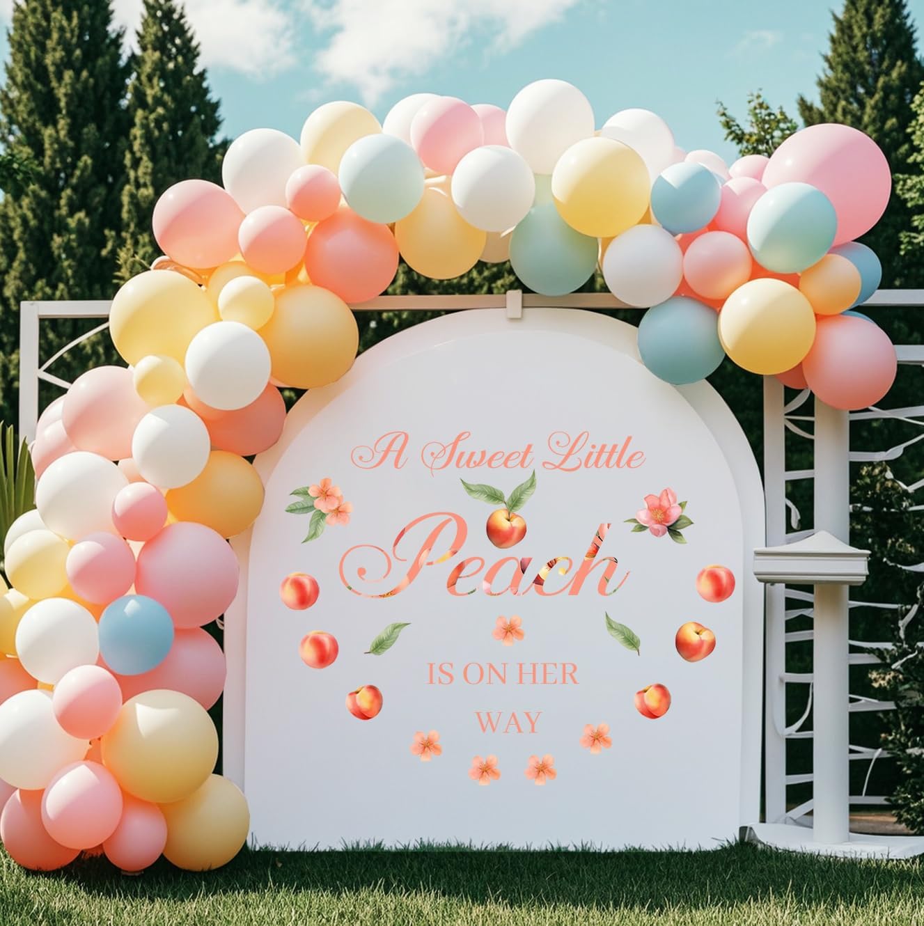Usumz Peach Baby Shower Decal 'A Sweet Little Peach Is on Her Way' Wall Decal Pink Orange Contemporary Letter Print Plastic Indoor