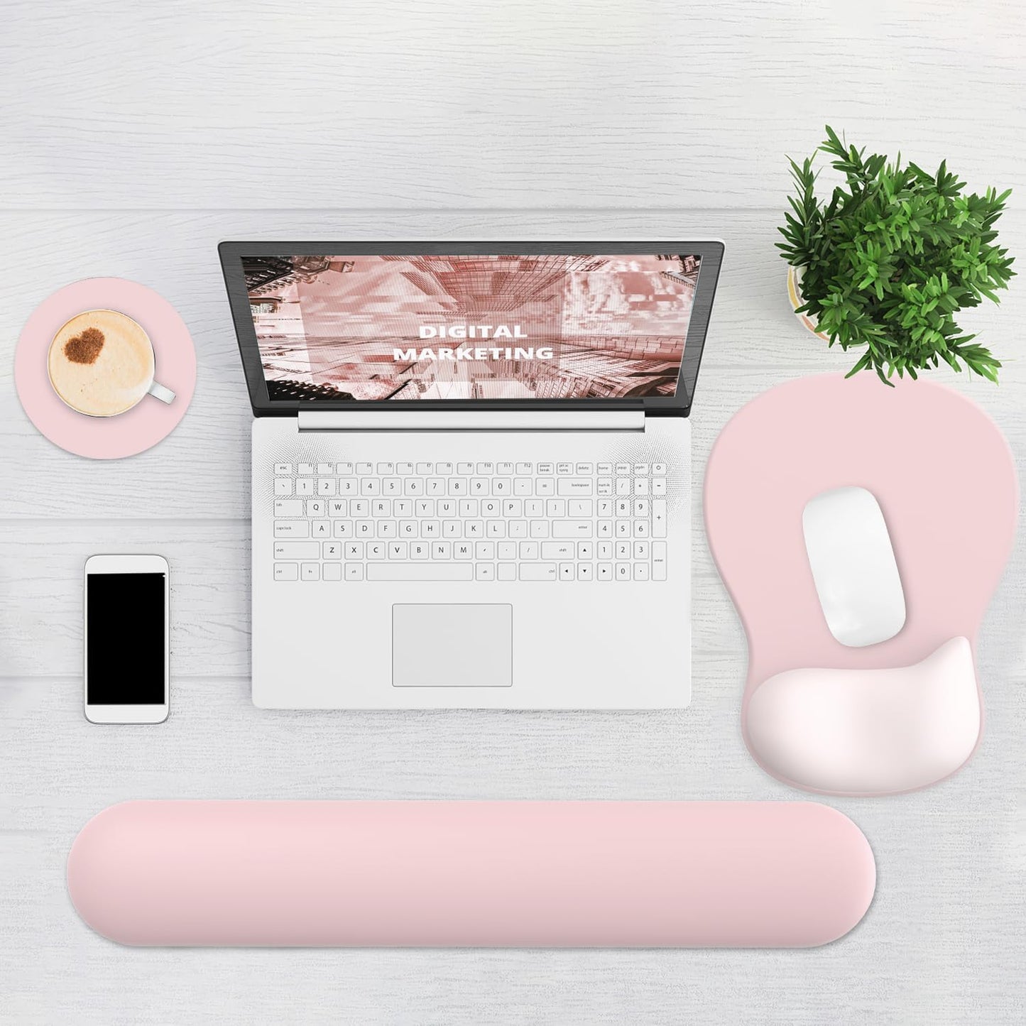 Ergonomic Mouse Pad with Wrist Rest and Keyboard Wrist Rest, Gel Mousepad and Wrist Rest for Computer Keyboard, Pain Relief, Non-Slip PU Base, Pink Mouse Pad with Wrist Support for Gaming, Office