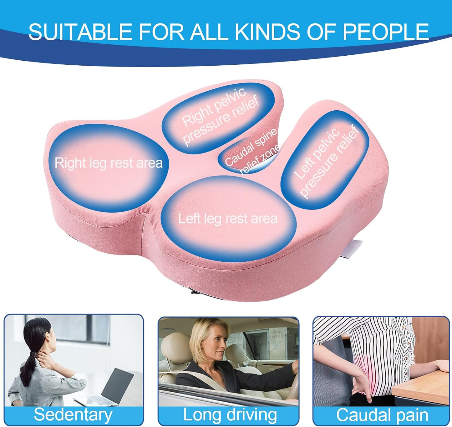 X Large Memory Foam Seat Cushion for Office Chair,for Back Support, Relief Sciatica & Tailbone Coccyx Pain Relief Cushion Pillow, for Long Sitting, for Car/Office Chair/Wheelchair (Pink)