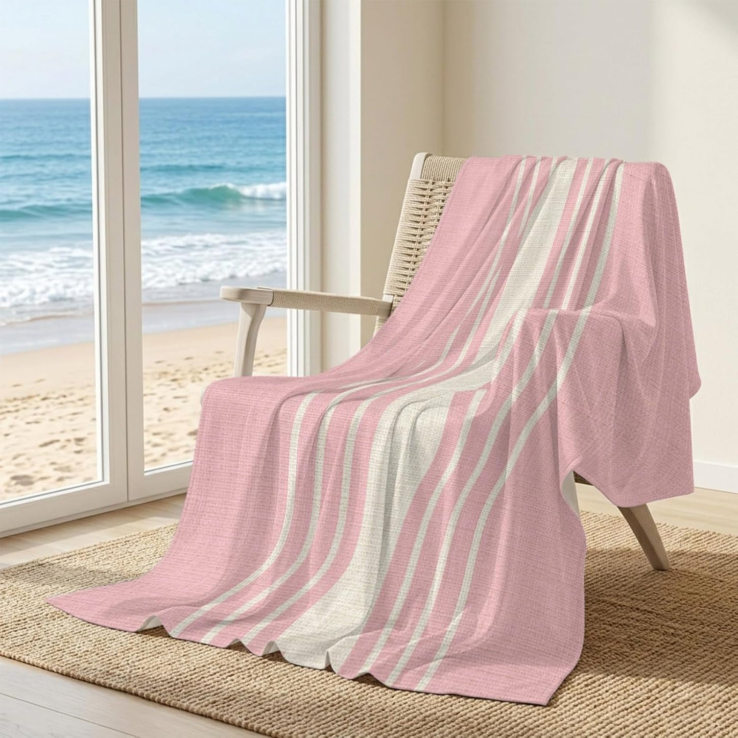 Cooling Blanket 30"x40", Modern Vintage Stripe on Linen Summer Cooling Blanket Breathable Lightweight Ice Blankets Pink Background Blankets for Night Sweats