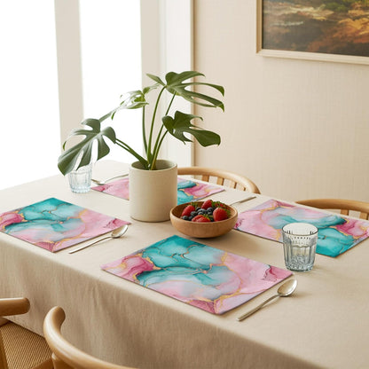 Water Pink Marble Placemat Set of 4 Non-Slip Placemats for Dining Table Abstract Art Washable Table Mats, Heat Resistant Kitchen Table Mats for Party, Dining Room & Home Decor