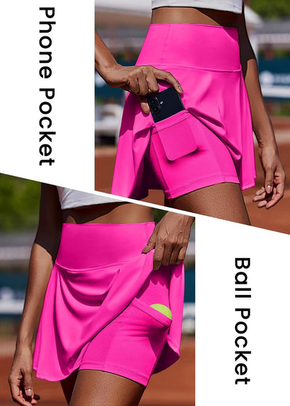 PINSPARK Womens Tennis Skirt Pleated Athletic Skorts with Pockets Shorts High Waisted Golf Skirts for Workout Running Casual