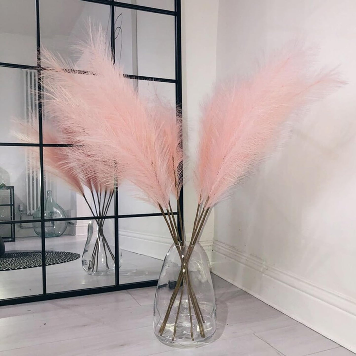 MAXROCK 43" Fluffy Faux Pampas Grass, 3PCS Artificial Pompous Grass for Boho Home Wedding Decor, Floor Vase Filler (Dusty Pink)
