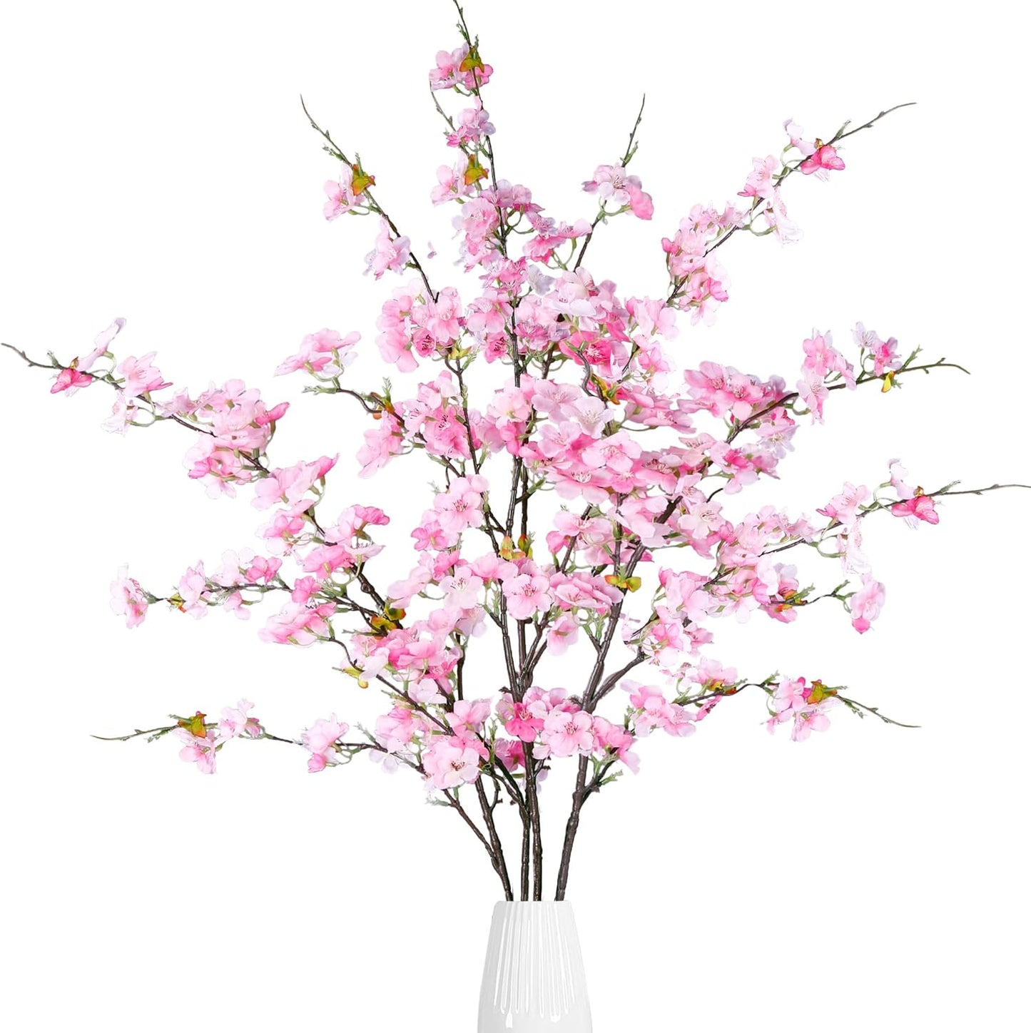 Sggvecsy Artificial Cherry Blossom Flowers 4 Pcs Faux Cherry Blossom Stems Faux Silk Cherry Blossom Branches 43’’ Fake Flowers Long Stems for Vase Arrangements Home Wedding Table Decor (Pink)