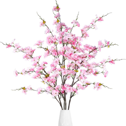 Sggvecsy Artificial Cherry Blossom Flowers 4 Pcs Faux Cherry Blossom Stems Faux Silk Cherry Blossom Branches 43’’ Fake Flowers Long Stems for Vase Arrangements Home Wedding Table Decor (Pink)