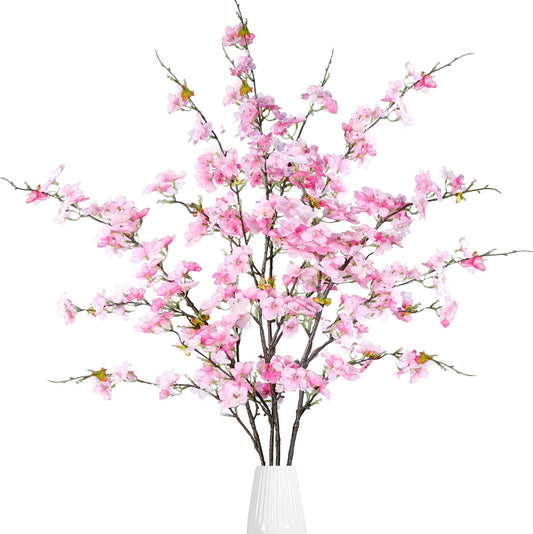 Sggvecsy Artificial Cherry Blossom Flowers 4 Pcs Faux Cherry Blossom Stems Faux Silk Cherry Blossom Branches 43’’ Fake Flowers Long Stems for Vase Arrangements Home Wedding Table Decor (Pink)
