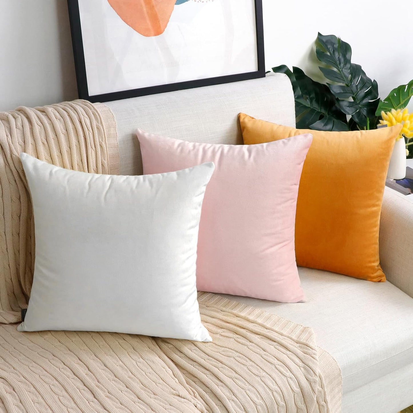 Thmyo 2 Pack Soft Velvet Solid Decorative Throw Pillow Covers Cozy Cushion Cases Spring Square Pillowcases for Sofa Couch Bed Car Home Decor(18x18inch/ 45x45cm,Pink)