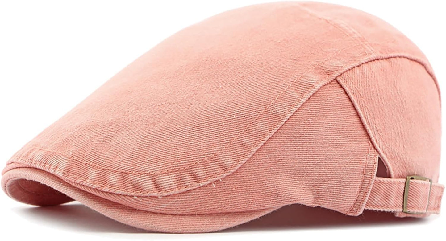 Newsboy Cap for Men Adjustable Flat Ivy Gatsby Cabbie Driving Hat Breathable Denim Cotton Golf Cap