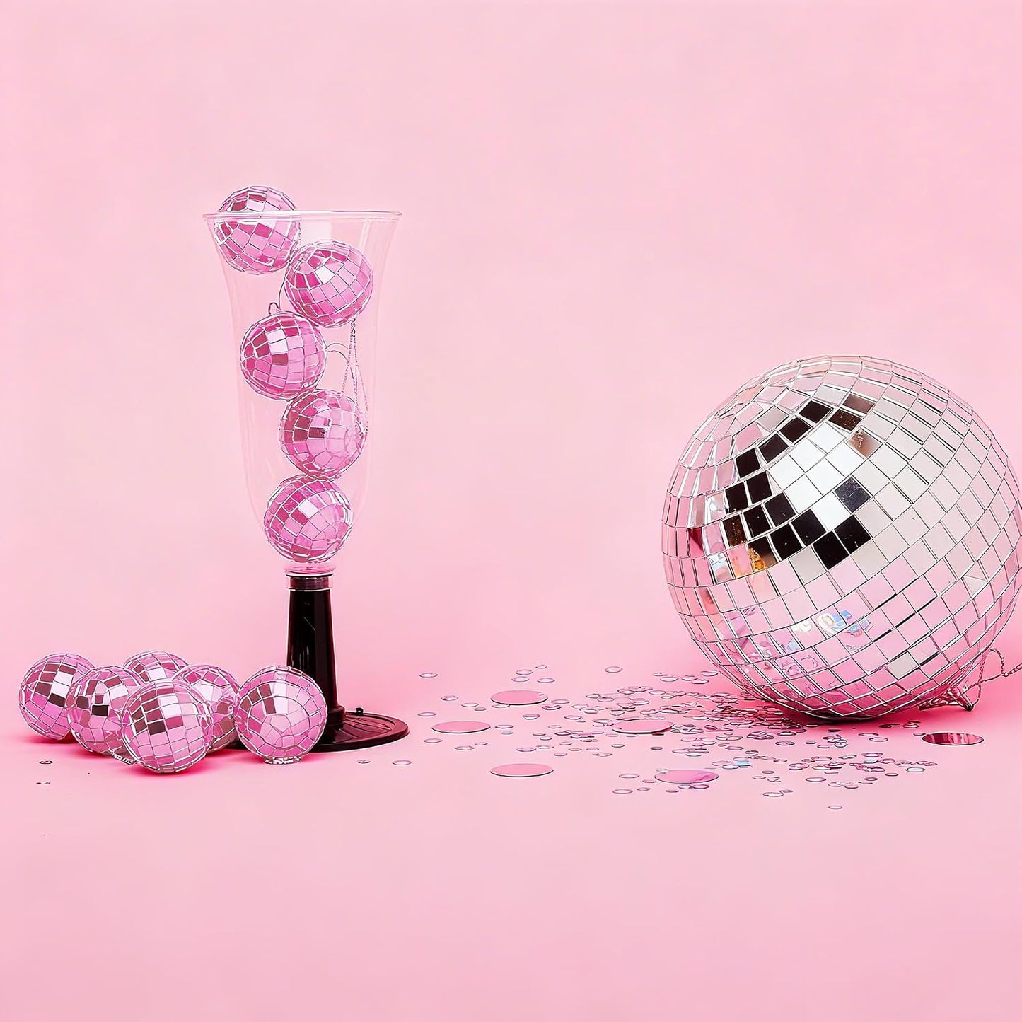 Yescom 20PCS 1.6" Small Disco Ball Mirror Mini Hanging Glass Decoration for Events Wedding 70s 80s Party Business Holiday Home Decor Pink