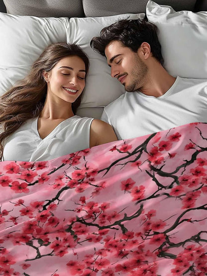 Chinese Flowers Flat Sheets Only Full Size, Soft Breathable Bed Top Sheets for Mattress, Spring Pink Peach Blossoms Floral Luxury Bedding Flat Sheets for Home Hotel Bedroom Bed Protection