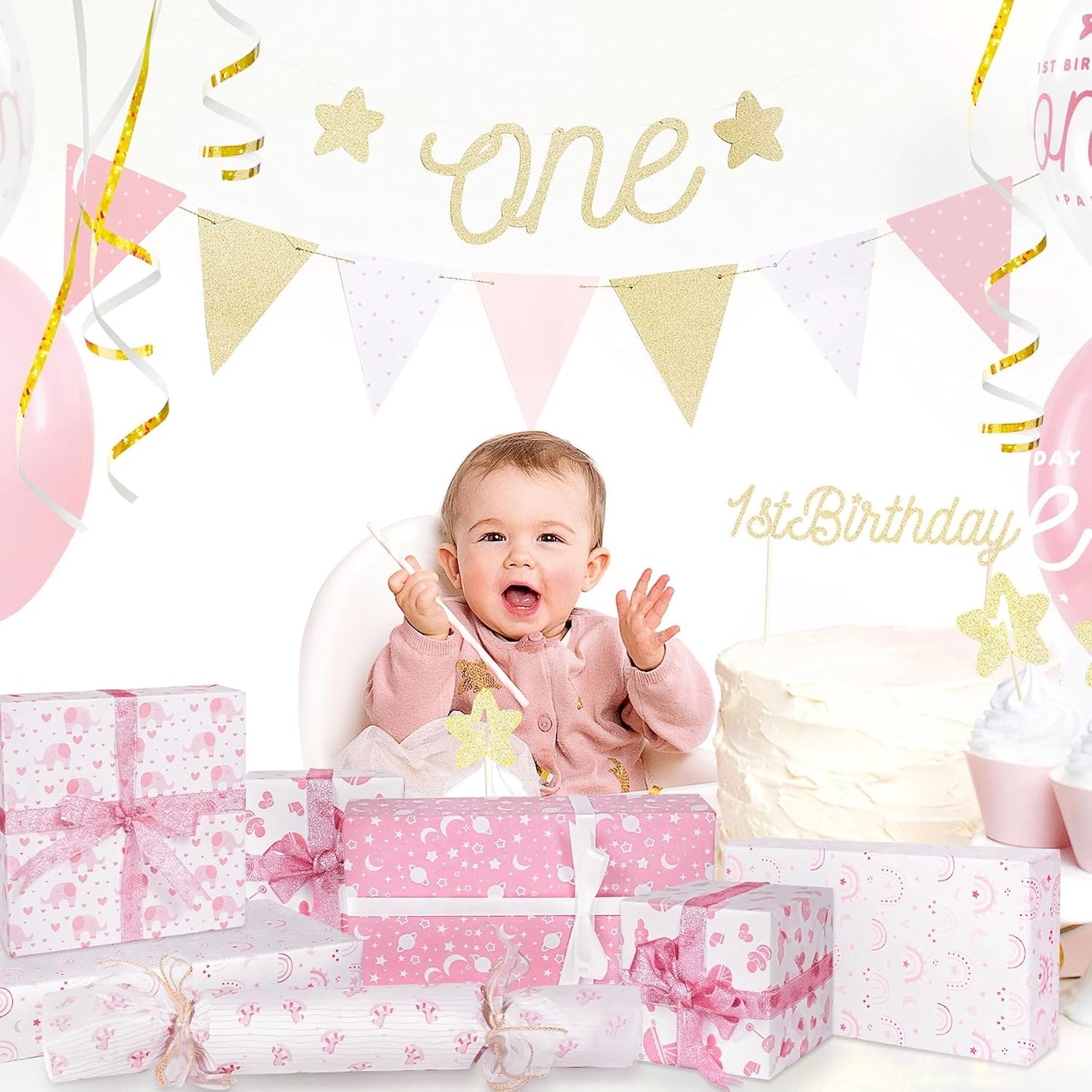 Larcenciel Tissue Paper, 50 Sheets Elephant Pink Tissue Paper for Gift Bags Gift Wrapping, Cute Baby Girl Design Art Gift Wrap for Baby Shower, Birthday, Anniversary, Craft, 19.7x13.8inch