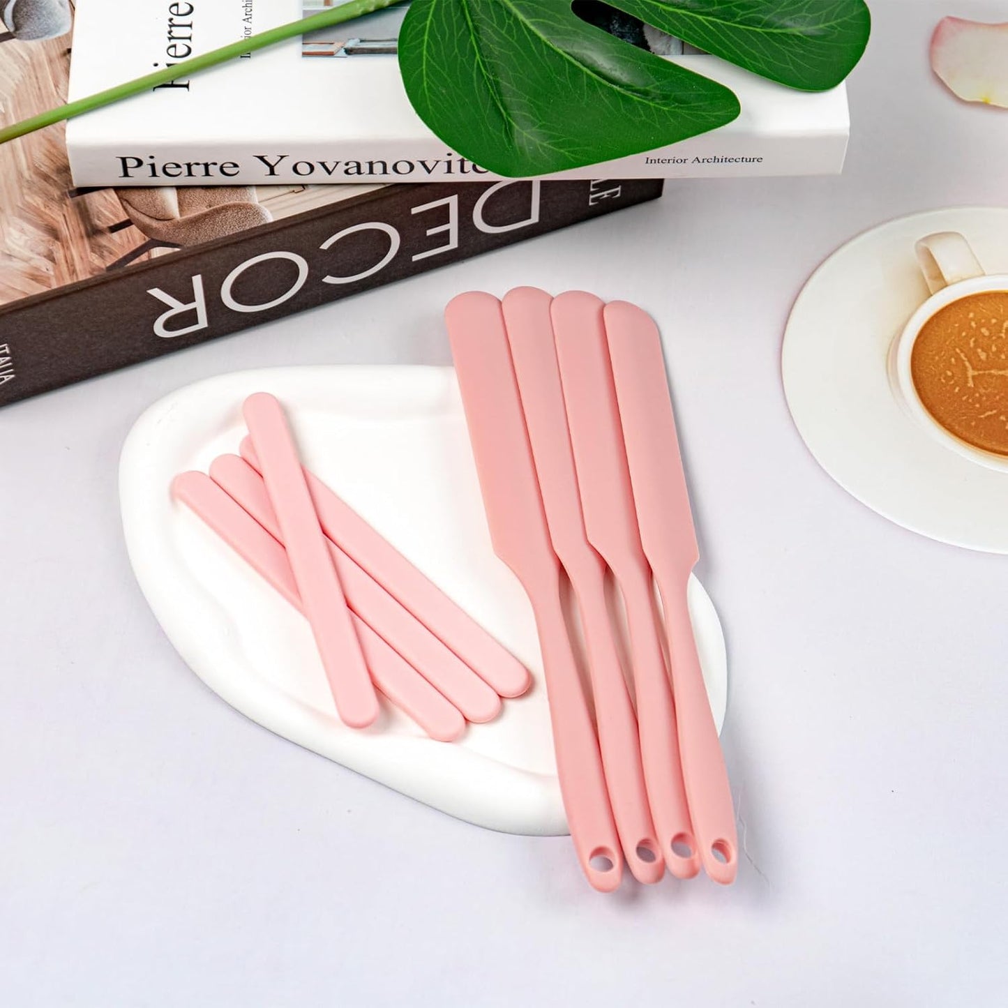 12PCS Pink Silicone Jar Spatulas, Long Handle Heat Resistant Butter Stirrer, Flexible Small Scraper for Kitchen Cooking Cake Making and Baking Use