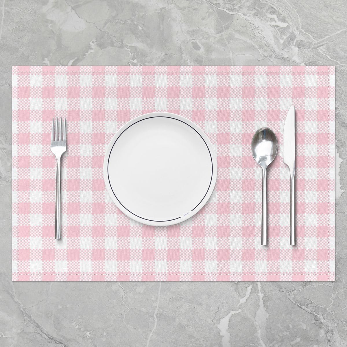 Feelyou Pink White Checked Plaid Placemats Set of 4 12x18 Inch Geometric Grid Table Mats for Kitchen Dining Seasonal Buffalo Place Mat for Dinner Table Indoor Outdoor Non-Slip Easy to Clean Washable