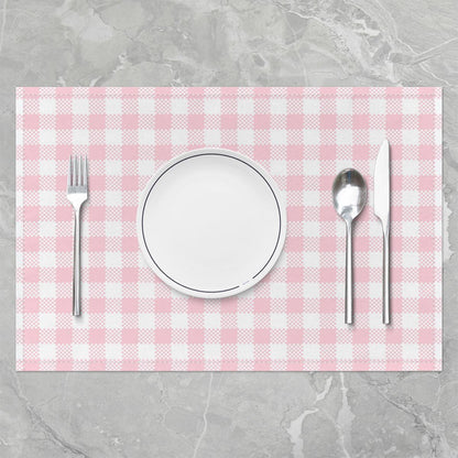 Feelyou Pink White Checked Plaid Placemats Set of 4 12x18 Inch Geometric Grid Table Mats for Kitchen Dining Seasonal Buffalo Place Mat for Dinner Table Indoor Outdoor Non-Slip Easy to Clean Washable