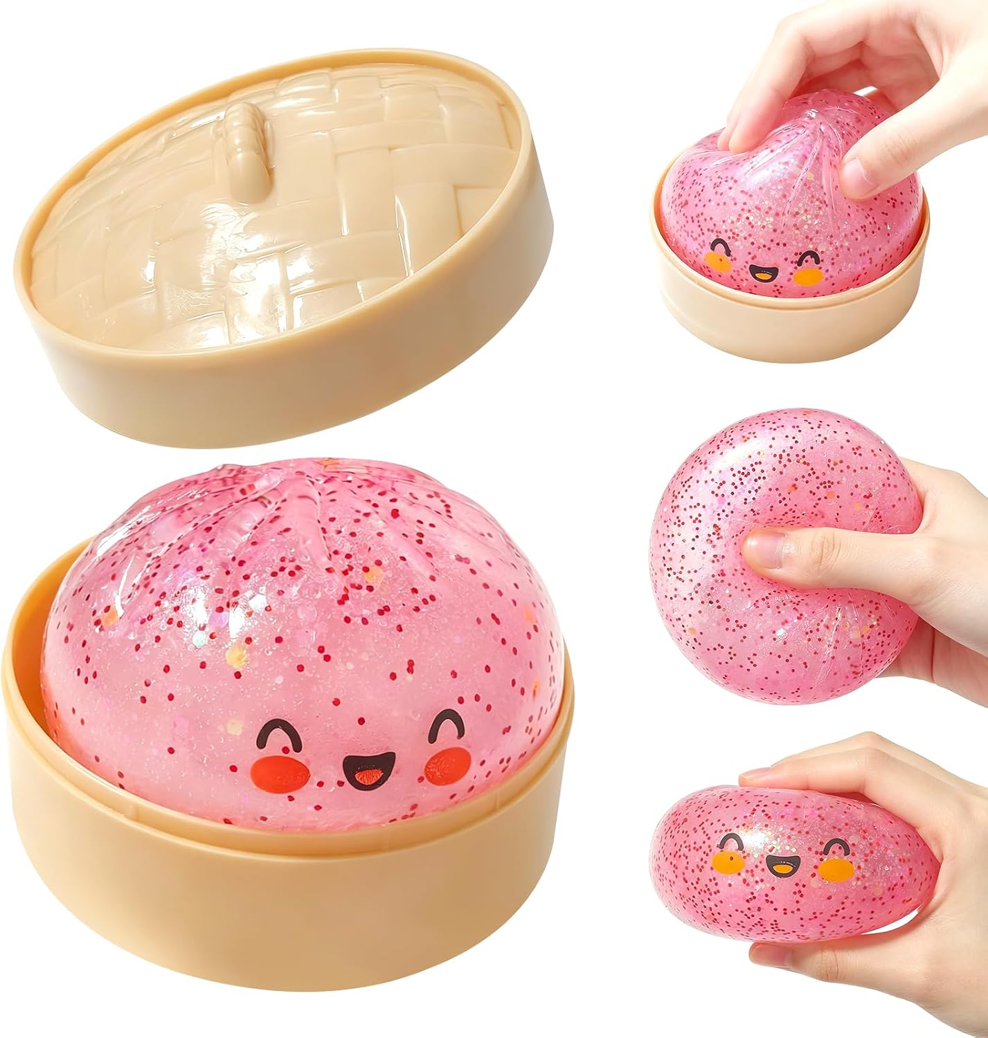 Dumpling 2026 New Glitter Soft Box, Stress Relief, Soft Squeeze Decompression Dough, Dumpling Soft for Stress Relief (Transparent Pink)