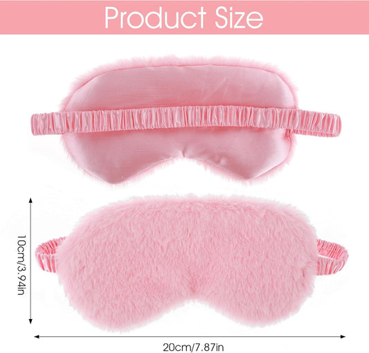 Sibba Plush Eye Mask, 2Pcs Furry Sleep Masks Silk Blindfold, Antifaz para Dormir Comfortable Fluffy Sleeping Eye Cover for Women Men Sleepover Nap Travel Party Supply, Pink White